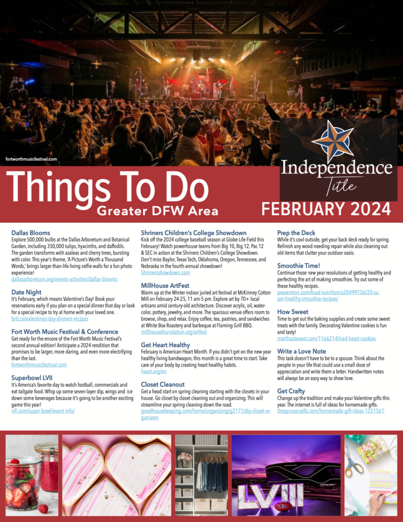 Things to Do in the Greater DFW Area in February 2024; Lindsay Taylor Real Estate Group; Dallas Texas Realtor;